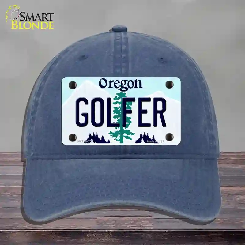 HAT11-MLP-10377 Golfer Oregon Novelty License Plate Hat, Unconstructed Cotton - Navy