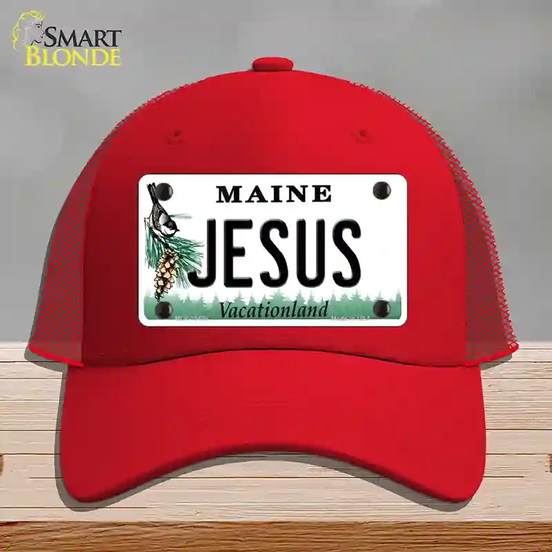 HAT17-MLP-10408 Jesus Maine Novelty License Plate Hat, Mesh - Red