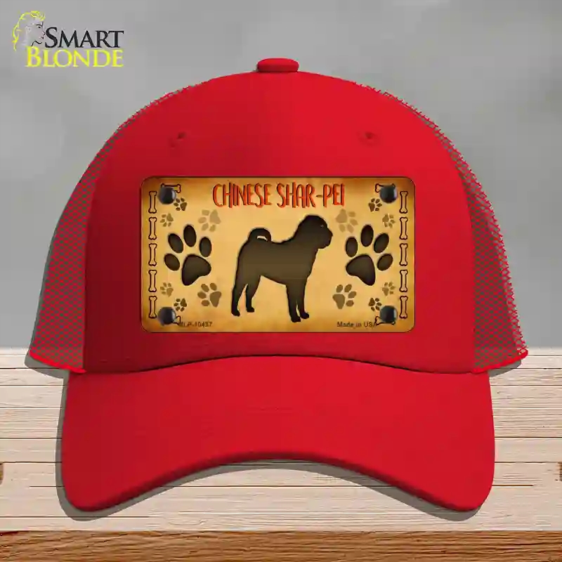 HAT17-MLP-10437 Chinese Shar Pei Novelty License Plate Hat, Mesh - Red