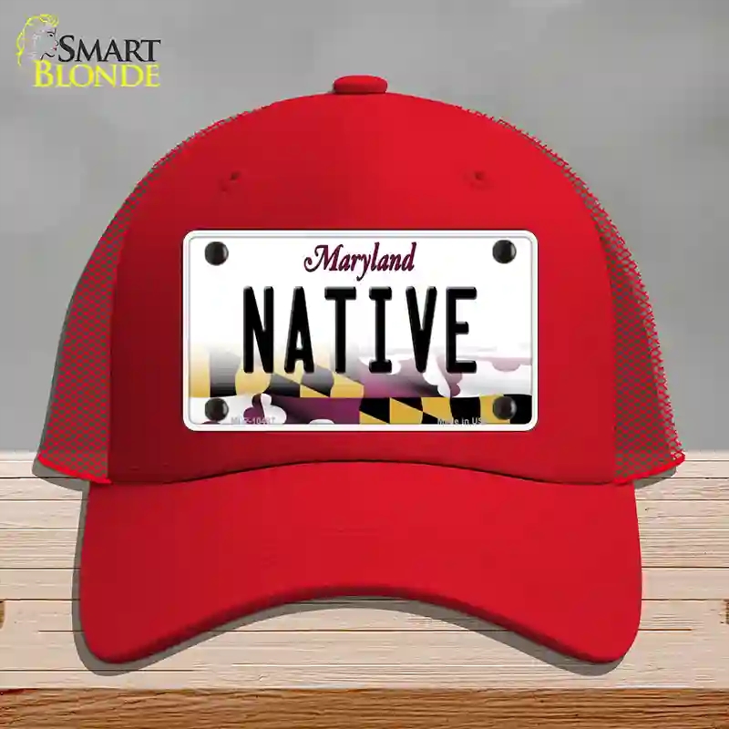HAT17-MLP-10497 Native Maryland Novelty License Plate Hat, Mesh - Red