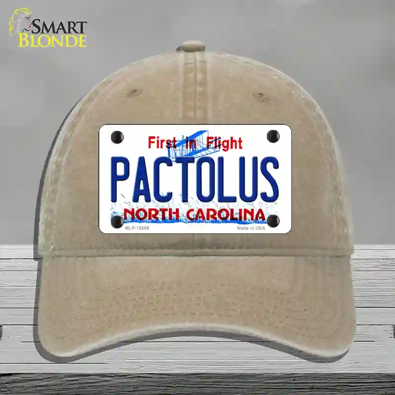 HAT09-MLP-12089 Pactolus North Carolina State Novelty License Plate Hat, Unconstructed Cotton - Khaki