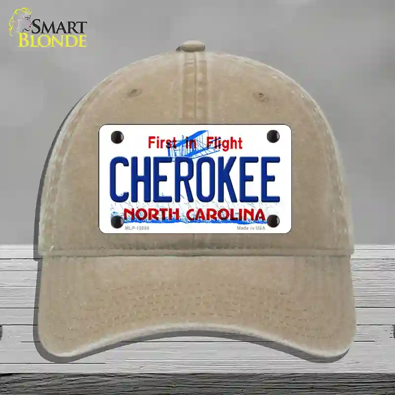 HAT09-MLP-12090 Cherokee North Carolina State Novelty License Plate Hat, Unconstructed Cotton - Khaki