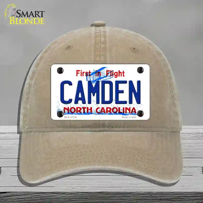 HAT09-MLP-12116 Camden North Carolina State Novelty License Plate Hat, Unconstructed Cotton - Khaki