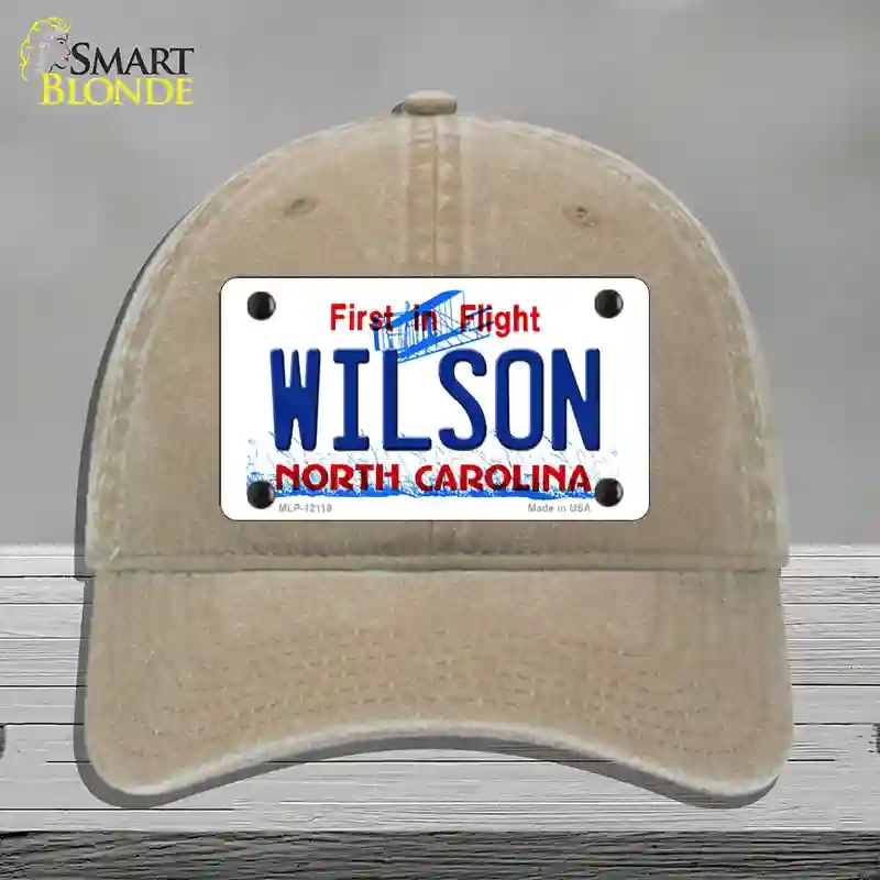 HAT09-MLP-12119 Wilson North Carolina Flight Novelty License Plate Hat, Unconstructed Cotton - Khaki