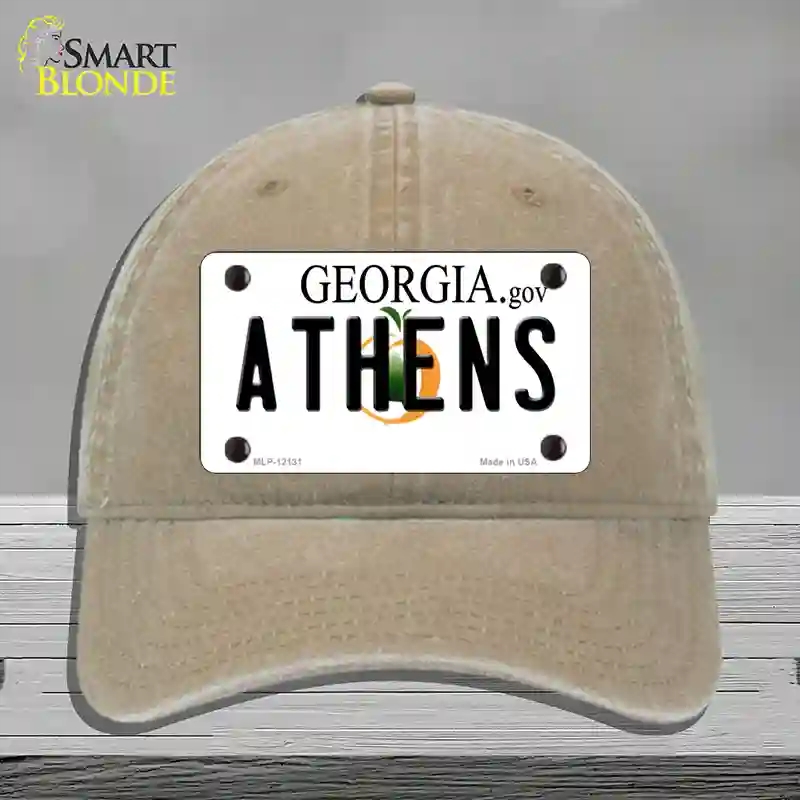 HAT09-MLP-12131 Athens Georgia State Novelty License Plate Hat, Unconstructed Cotton - Khaki