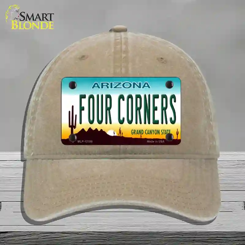 HAT09-MLP-12158 Four Corners Arizona Novelty License Plate Hat, Unconstructed Cotton - Khaki