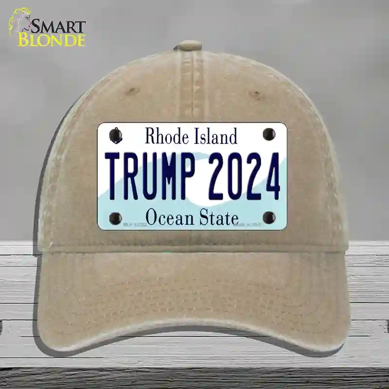 HAT09-MLP-12252 Trump 2024 Rhode Island Novelty License Plate Hat, Unconstructed Cotton - Khaki