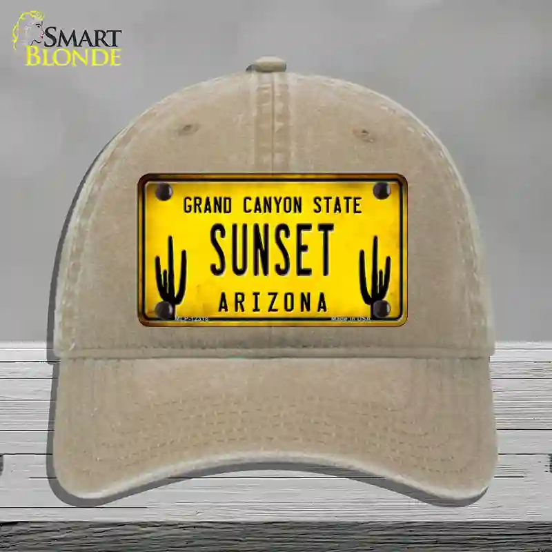 HAT09-MLP-12318 Arizona Sunset Novelty License Plate Hat, Unconstructed Cotton - Khaki