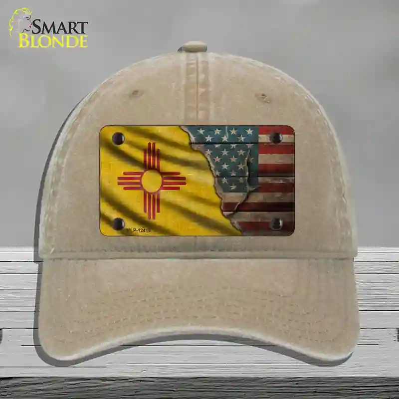 HAT09-MLP-12410   Mexico & American Flag Novelty License Plate Hat, Unconstructed Cotton - Khaki