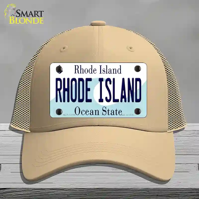 HAT15-MLP-11179 Rhode Island State Novelty License Plate Hat, Mesh - Khaki