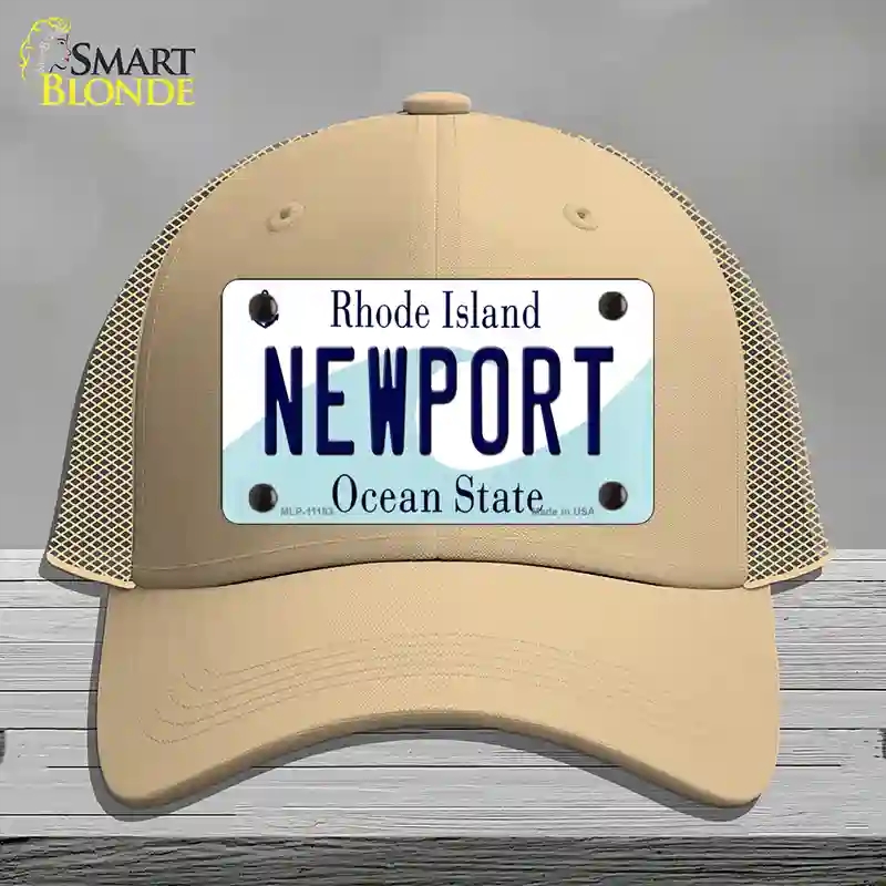 HAT15-MLP-11183   Port Rhode Island State Novelty License Plate Hat, Mesh - Khaki