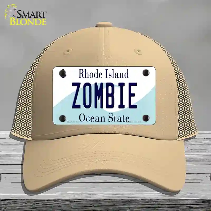 HAT15-MLP-11203 Zombie Rhode Island State Novelty License Plate Hat, Mesh - Khaki