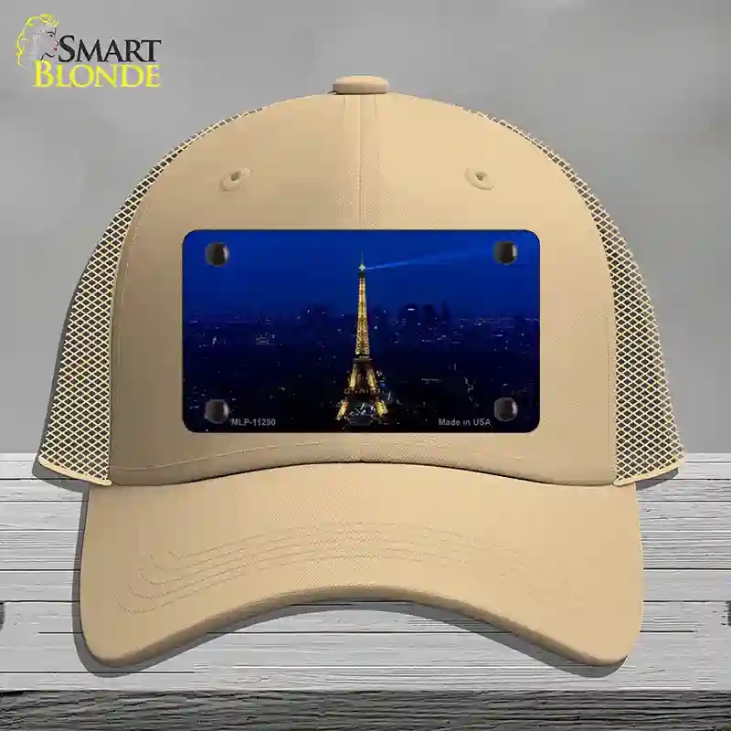 HAT15-MLP-11250 Eiffel Tower Night with City Skyline Novelty License Plate Hat, Mesh - Khaki
