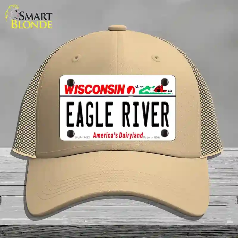 HAT15-MLP-11412 Eagle River Wisconsin Novelty License Plate Hat, Mesh - Khaki