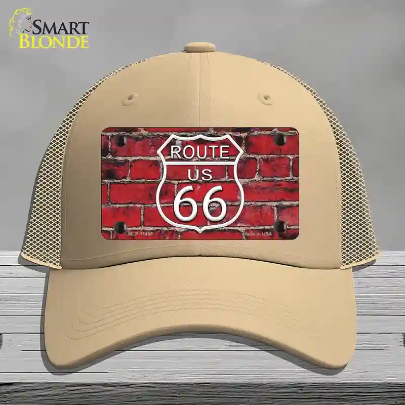 HAT15-MLP-11458 Route 66 Red Brick Wall Novelty License Plate Hat, Mesh - Khaki