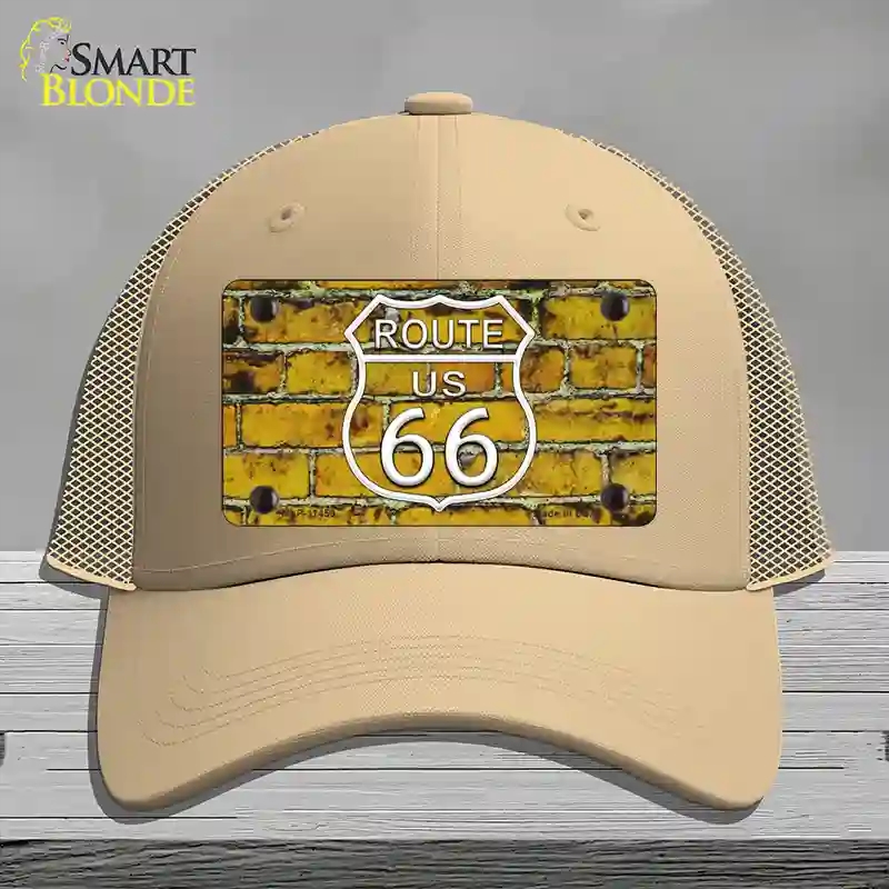 HAT15-MLP-11459 Route 66 Yellow Brick Wall Novelty License Plate Hat, Mesh - Khaki