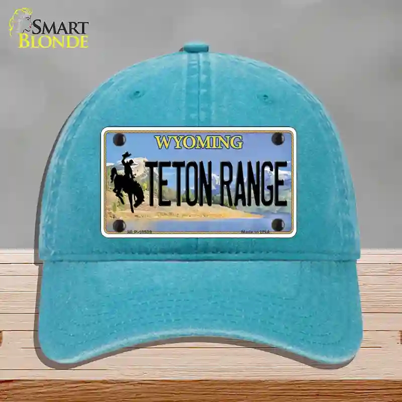 HAT10-MLP-10529 Teton Range Wyoming Novelty License Plate Hat, Unconstructed Cotton - Lake Blue