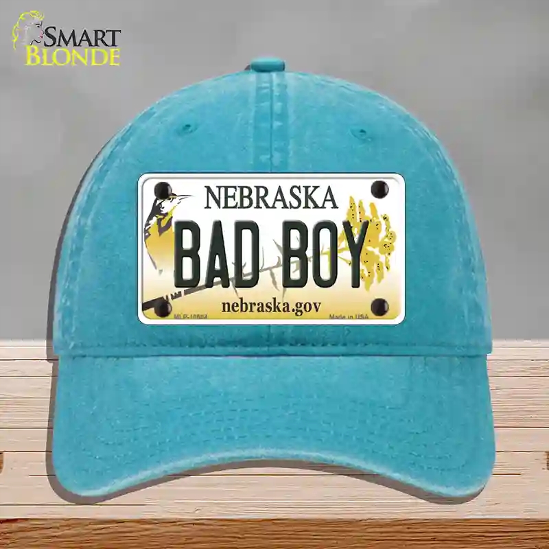 HAT10-MLP-10604 Bad Boy Nebraska Novelty License Plate Hat, Unconstructed Cotton - Lake Blue