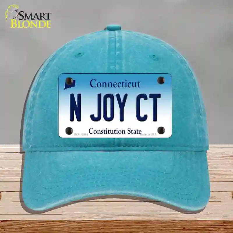 HAT10-MLP-10890 N Joy CT Connecticut Novelty License Plate Hat, Unconstructed Cotton - Lake Blue