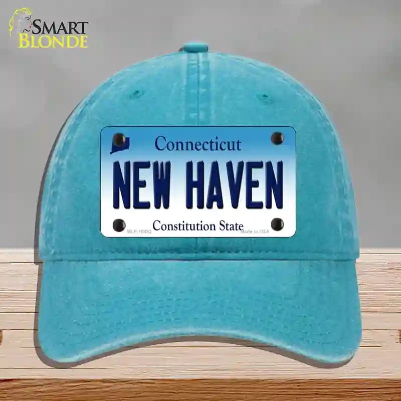 HAT10-MLP-10892   Haven Connecticut Novelty License Plate Hat, Unconstructed Cotton - Lake Blue