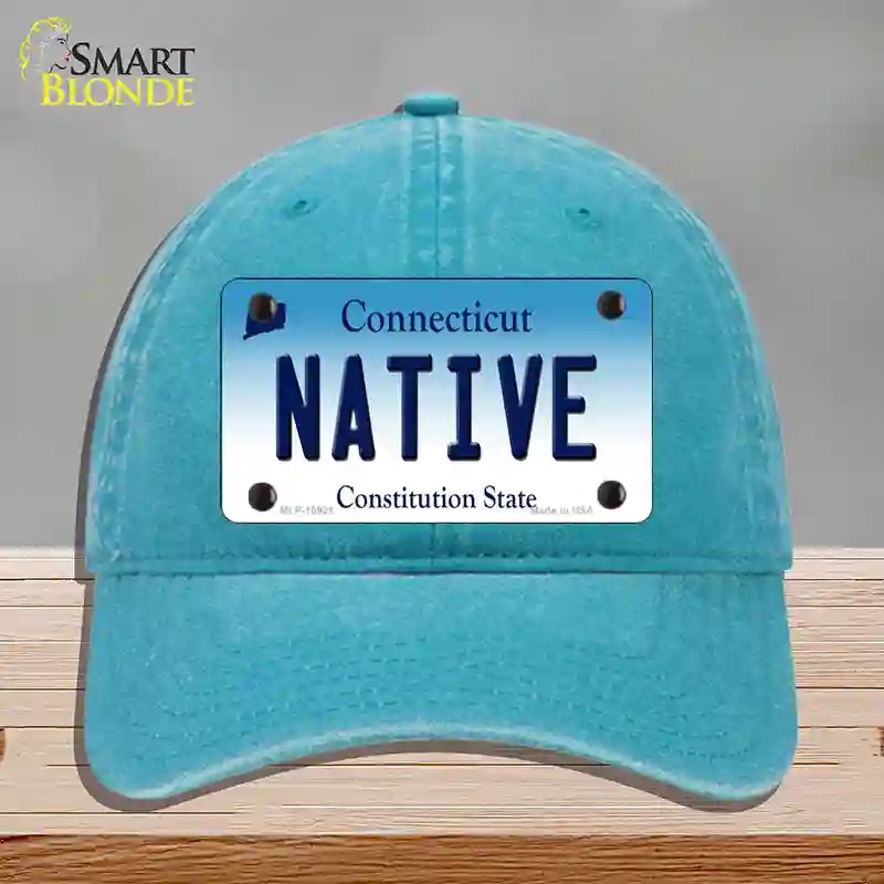 HAT10-MLP-10921 Native Connecticut Novelty License Plate Hat, Unconstructed Cotton - Lake Blue