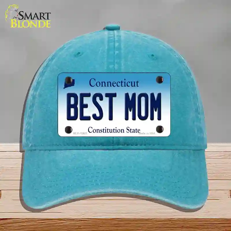 HAT10-MLP-10927 Best Mom Connecticut Novelty License Plate Hat, Unconstructed Cotton - Lake Blue