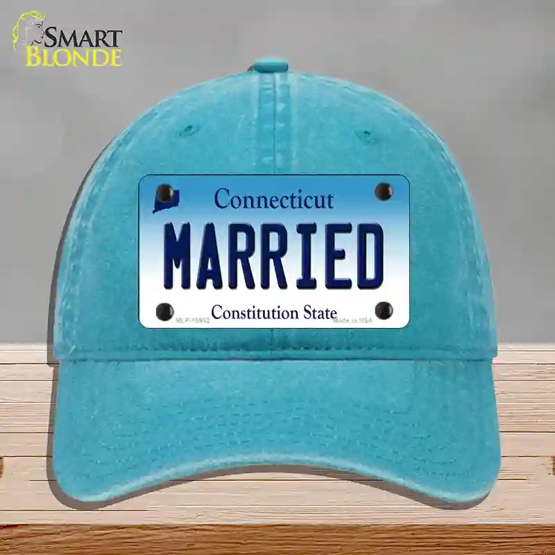 HAT10-MLP-10932 Married Connecticut Novelty License Plate Hat, Unconstructed Cotton - Lake Blue