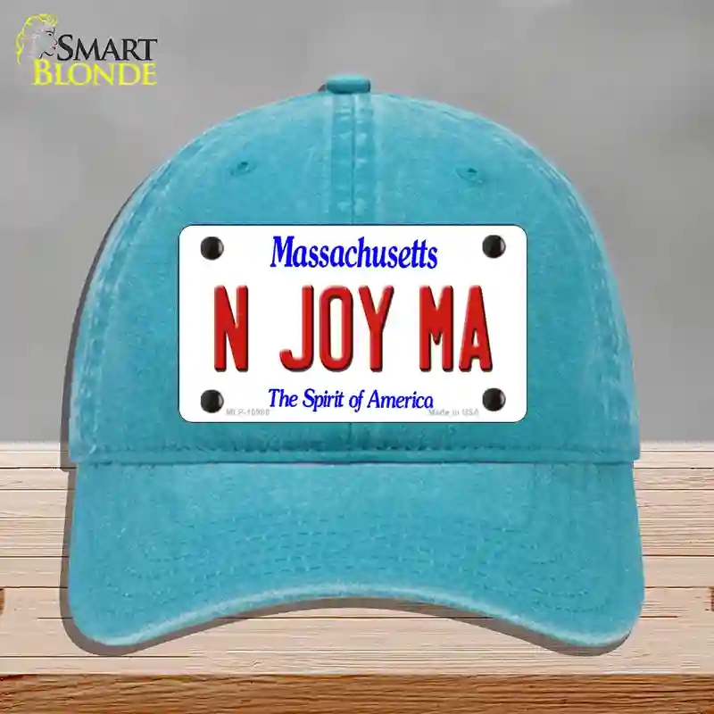 HAT10-MLP-10980 N Joy MA Massachusetts Novelty License Plate Hat, Unconstructed Cotton - Lake Blue
