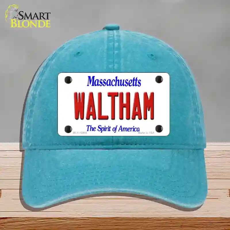 HAT10-MLP-10985 Waltham Massachusetts Novelty License Plate Hat, Unconstructed Cotton - Lake Blue
