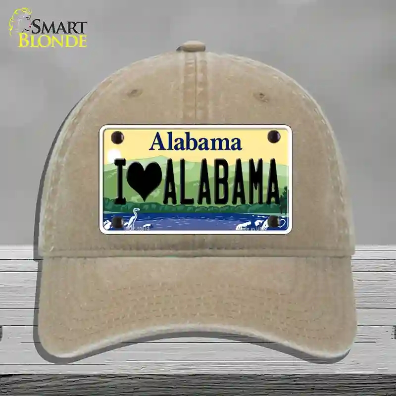 HAT09-MLP-10013 I Love Alabama Novelty License Plate Hat, Unconstructed Cotton - Khaki