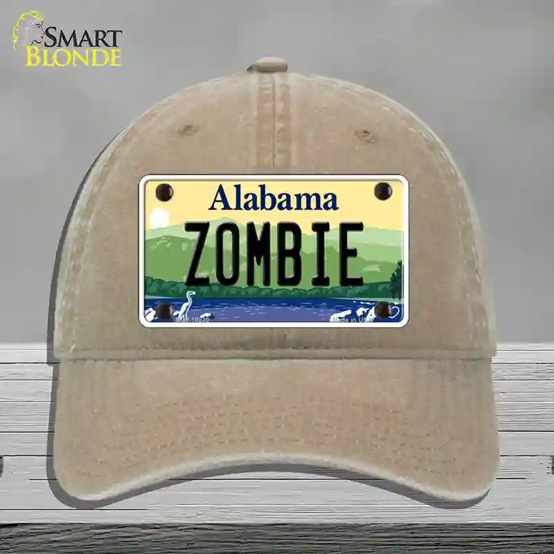 HAT09-MLP-10020 Zombie Alabama Novelty License Plate Hat, Unconstructed Cotton - Khaki