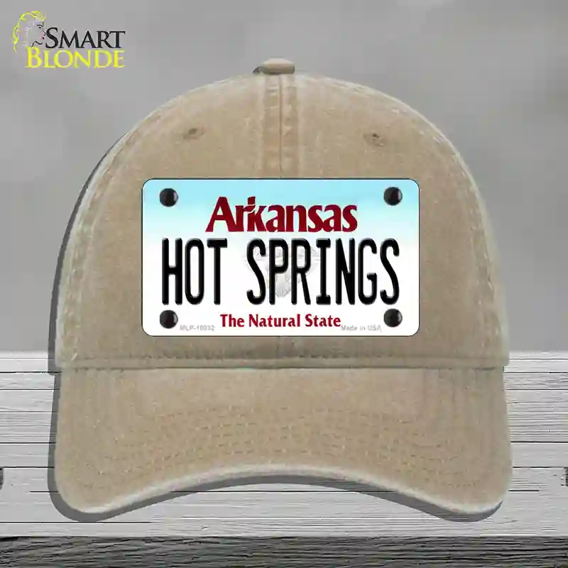 HAT09-MLP-10032 Hot Springs Arkansas Novelty License Plate Hat, Unconstructed Cotton - Khaki