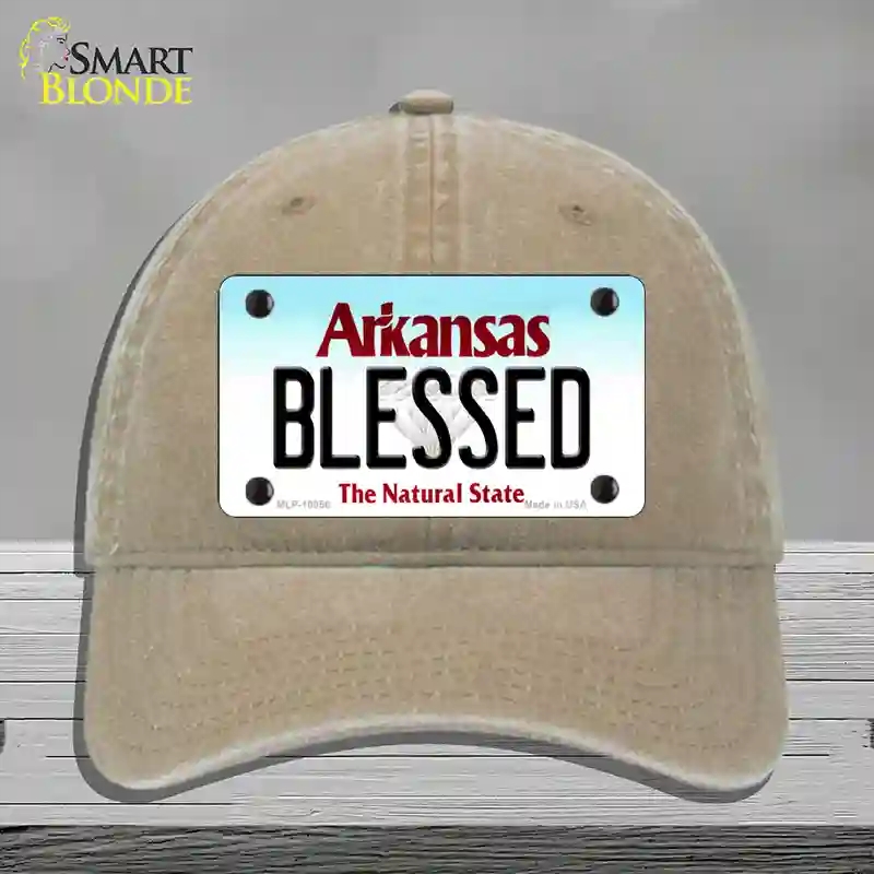HAT09-MLP-10056 Blessed Arkansas Novelty License Plate Hat, Unconstructed Cotton - Khaki