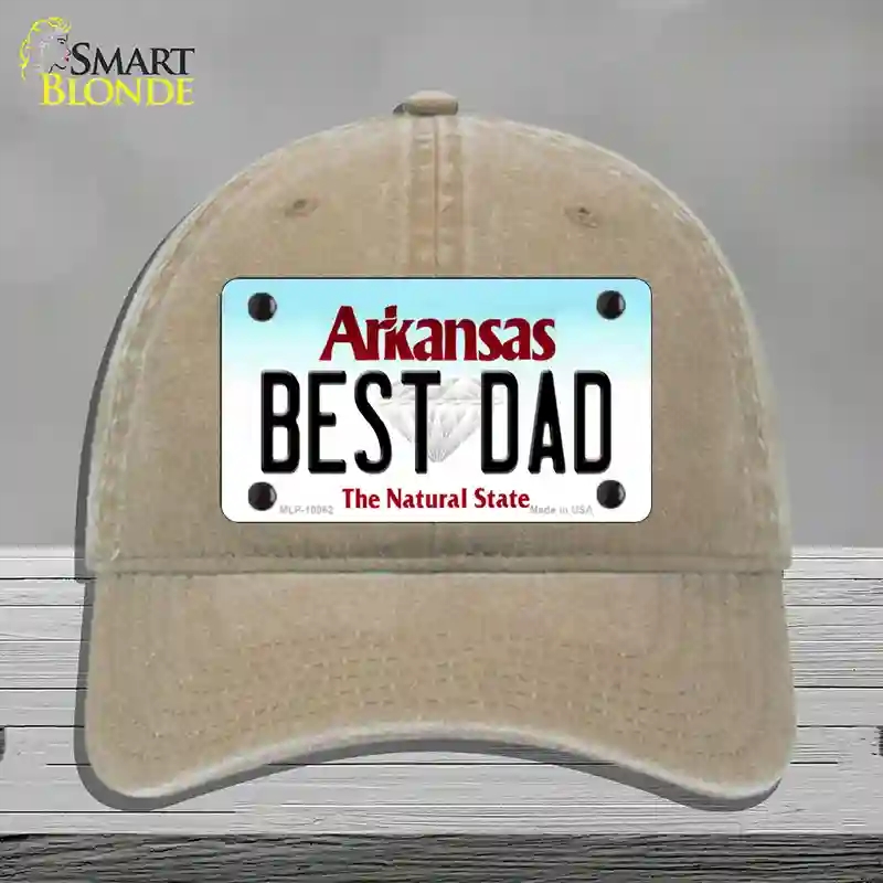 HAT09-MLP-10062 Best Dad Arkansas Novelty License Plate Hat, Unconstructed Cotton - Khaki