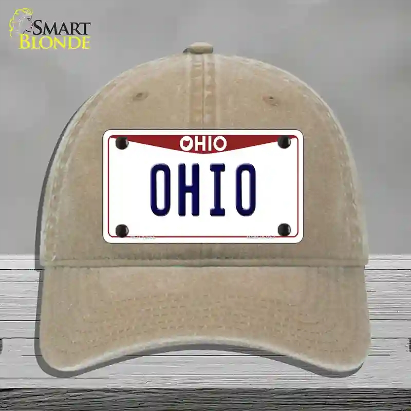 HAT09-MLP-10065 Ohio Maroon Novelty License Plate Hat, Unconstructed Cotton - Khaki