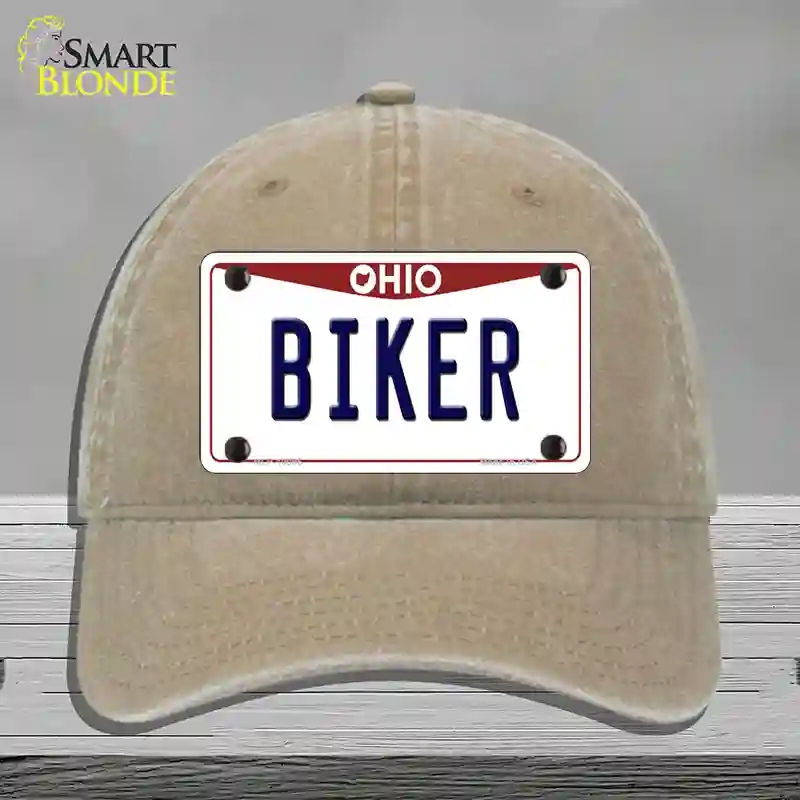 HAT09-MLP-10096 Biker Ohio Novelty License Plate Hat, Unconstructed Cotton - Khaki