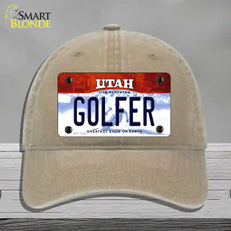 HAT09-MLP-10220 Golfer Utah Novelty License Plate Hat, Unconstructed Cotton - Khaki