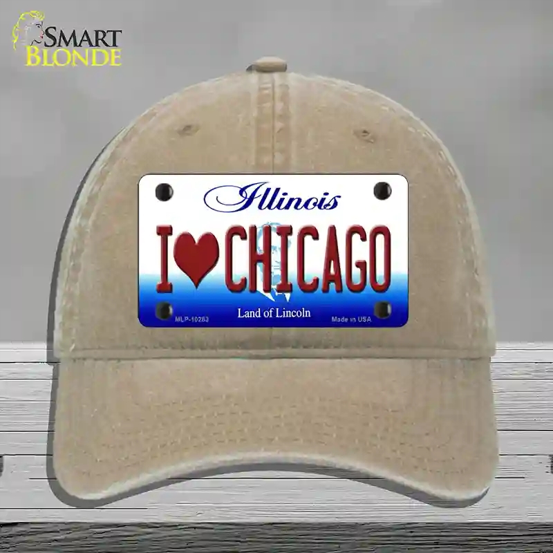 HAT09-MLP-10283 I Love Chicago Illinois Novelty License Plate Hat, Unconstructed Cotton - Khaki