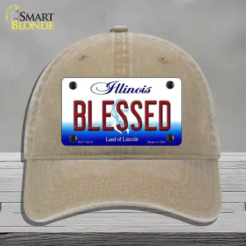 HAT09-MLP-10313 Blessed Illinois Novelty License Plate Hat, Unconstructed Cotton - Khaki