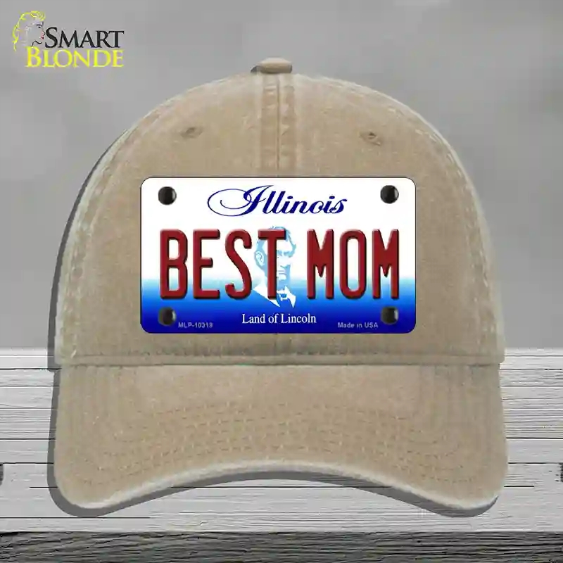 HAT09-MLP-10318 Best Mom Illinois Novelty License Plate Hat, Unconstructed Cotton - Khaki