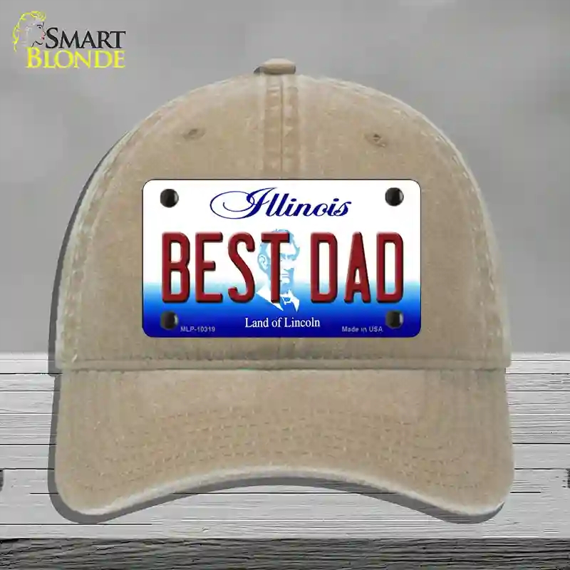 HAT09-MLP-10319 Best Dad Illinois Novelty License Plate Hat, Unconstructed Cotton - Khaki