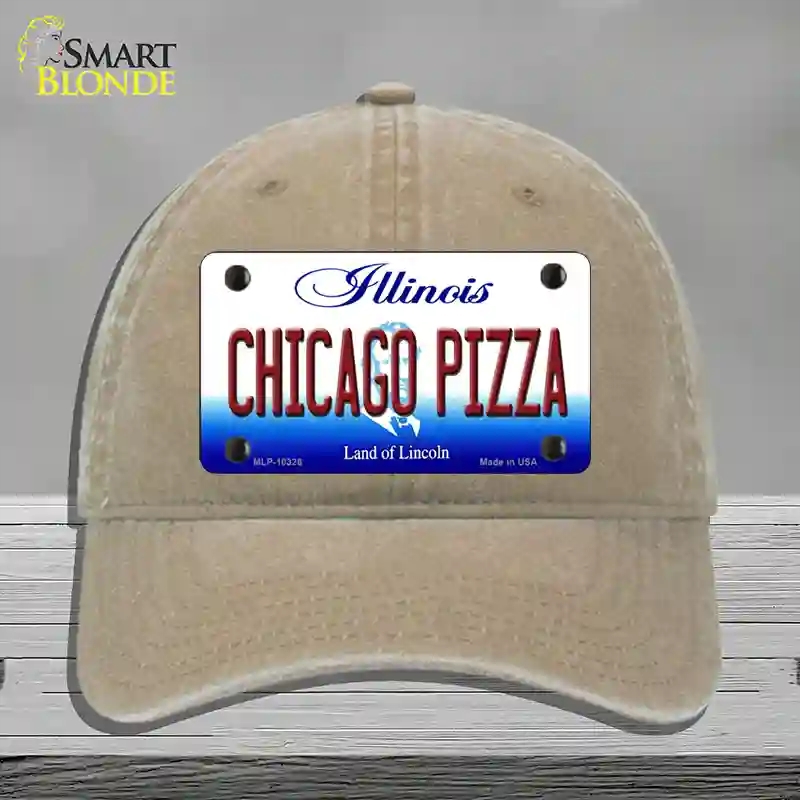 HAT09-MLP-10326 Chicago Pizza Illinois Novelty License Plate Hat, Unconstructed Cotton - Khaki