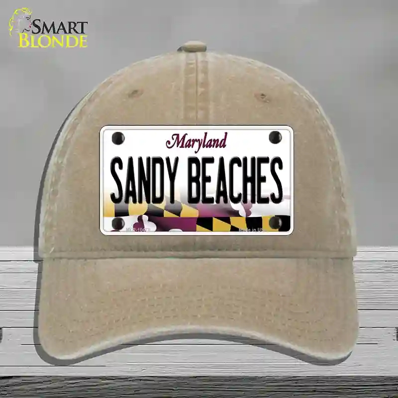 HAT09-MLP-10479 Sandy Beaches Maryland Novelty License Plate Hat, Unconstructed Cotton - Khaki