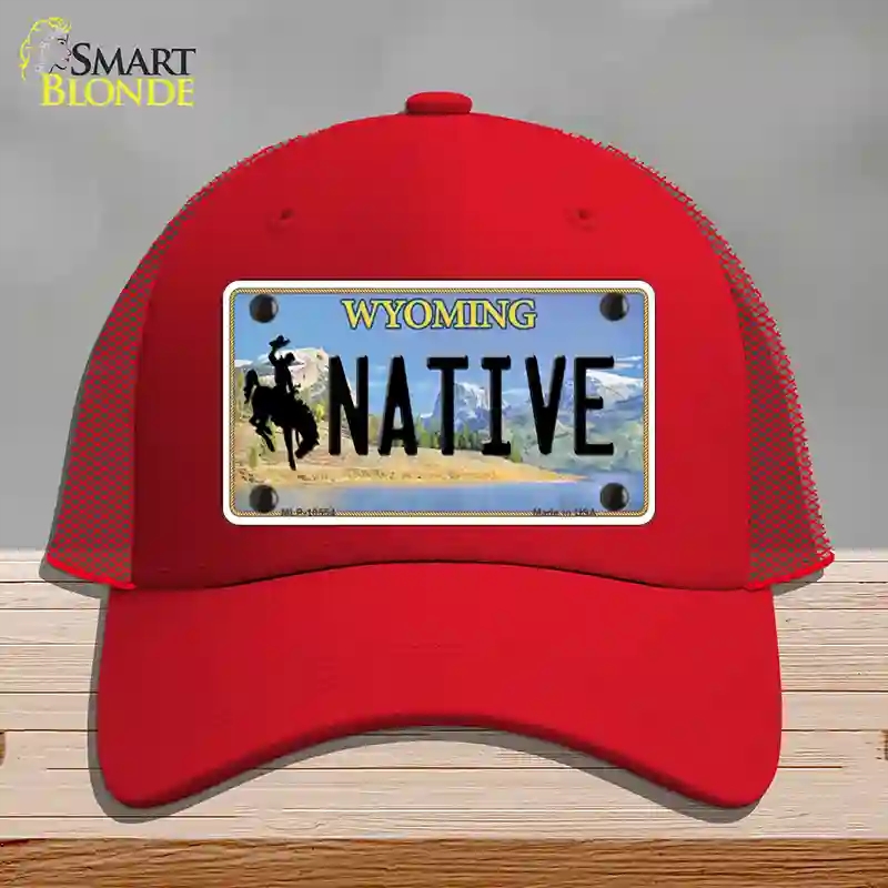 HAT17-MLP-10554 Native Wyoming Novelty License Plate Hat, Mesh - Red