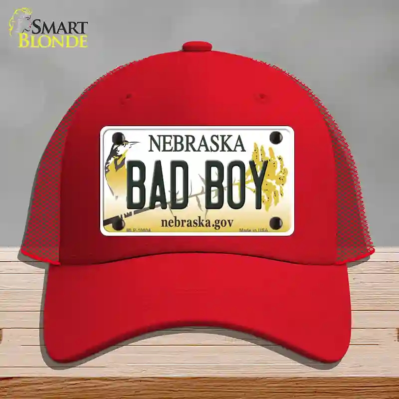 HAT17-MLP-10604 Bad Boy Nebraska Novelty License Plate Hat, Mesh - Red