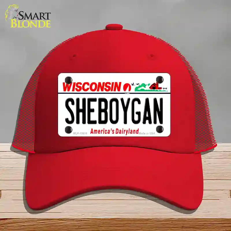 HAT17-MLP-10618 Sheboygan Wisconsin Novelty License Plate Hat, Mesh - Red