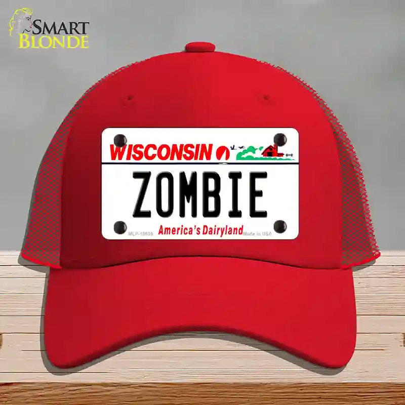 HAT17-MLP-10639 Zombie Wisconsin Novelty License Plate Hat, Mesh - Red