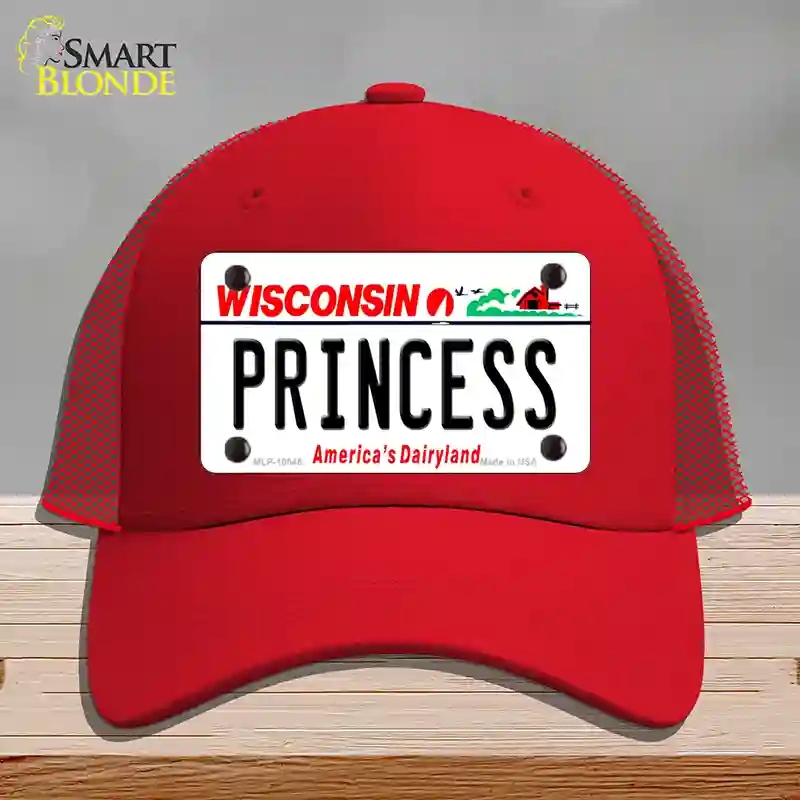 HAT17-MLP-10648 Princess Wisconsin Novelty License Plate Hat, Mesh - Red