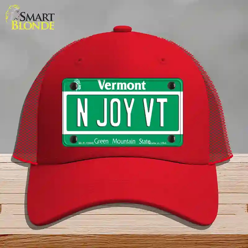 HAT17-MLP-10660 N Joy VT Vermont Novelty License Plate Hat, Mesh - Red