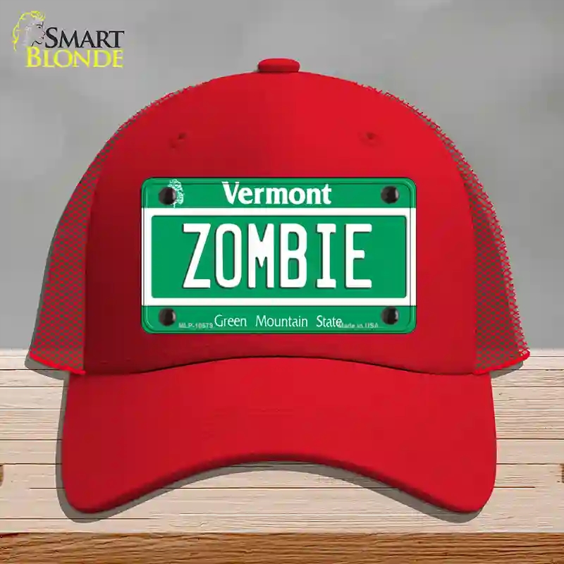 HAT17-MLP-10679 Zombie Vermont Novelty License Plate Hat, Mesh - Red